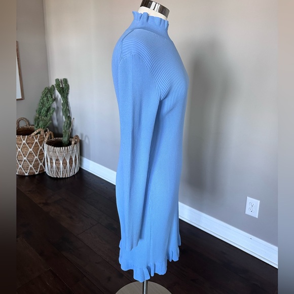 J. Crew Supersculpt Ruffle-Neck Mini Sweater Dress Pale Seascape Blue Womens LG - Picture 6 of 13